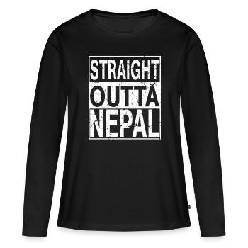 Népal Tout droit sorti du Népal - T-shirt manches longues Premium bio Femme - noir - Devant - Julia (174cm)