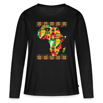 Carte africaine Kente Art Noir Afro - T-shirt manches longues Premium bio Femme - noir - Devant - Julia (174cm)
