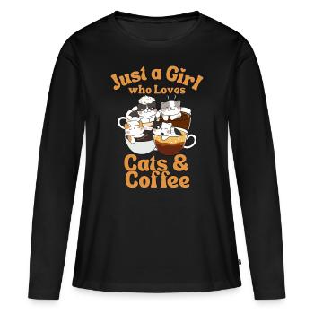 Kaffee Katze kawaii Kaffee und Katzen Liebhaber - Frauen Premium Bio Langarmshirt - Schwarz - Vorne - Julia (174cm)