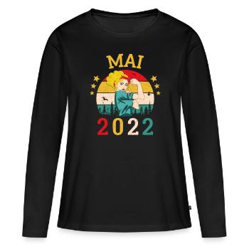 Mai 2022 Anniversaire Vintage Happy Birthday - T-shirt manches longues Premium bio Femme - noir - Devant - Julia (174cm)