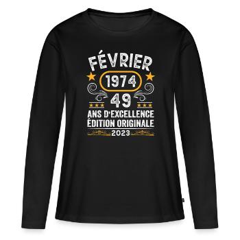 Anniversaire Vintage Idée Cadeau Février 1974 49 - T-shirt manches longues Premium bio Femme - noir - Devant - Julia (174cm)