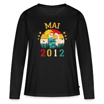Mai 2012 Anniversaire Vintage Happy Birthday - T-shirt manches longues Premium bio Femme - noir - Devant - Julia (174cm)