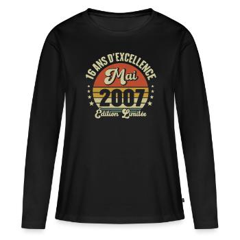 Mai 2007 16 Ans Anniversaire Vintage Idée Cadeau - T-shirt manches longues Premium bio Femme - noir - Devant - Julia (174cm)