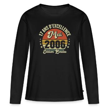 Mai 2006 17 Ans Anniversaire Vintage Idée Cadeau - T-shirt manches longues Premium bio Femme - noir - Devant - Julia (174cm)