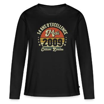 Mai 2009 14 Ans Anniversaire Vintage Idée Cadeau - T-shirt manches longues Premium bio Femme - noir - Devant - Julia (174cm)
