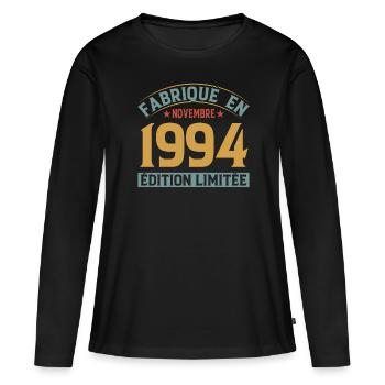 Fabriqué En Novembre 1994 Édition Limitée - T-shirt manches longues Premium bio Femme - noir - Devant - Julia (174cm)