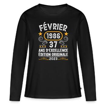 Anniversaire Vintage Idée Cadeau Février 1986 37 - T-shirt manches longues Premium bio Femme - noir - Devant - Julia (174cm)