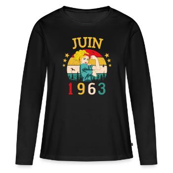 Juin 1963 Anniversaire Vintage Happy Birthday - T-shirt manches longues Premium bio Femme - noir - Devant - Julia (174cm)
