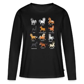 Many Horse Breeds - Cartoon Kawaii Horses - Women's Premium Organic Long Sleeve Shirt - black - Front - Julia (174cm)