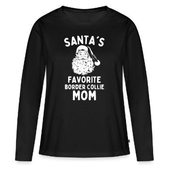 Noël Border Collie maman Père Noël Chien préféré - T-shirt manches longues Premium bio Femme - noir - Devant - Julia (174cm)