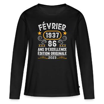 Anniversaire Vintage Idée Cadeau Février 1937 86 - T-shirt manches longues Premium bio Femme - noir - Devant - Julia (174cm)