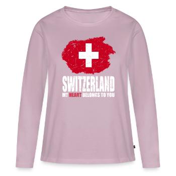 Drapeau de la Suisse - T-shirt manches longues Premium bio Femme - rose poudré - Devant - Julia (174cm)