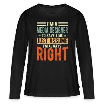 Concepteur de médias - T-shirt manches longues Premium bio Femme - noir - Devant - Julia (174cm)