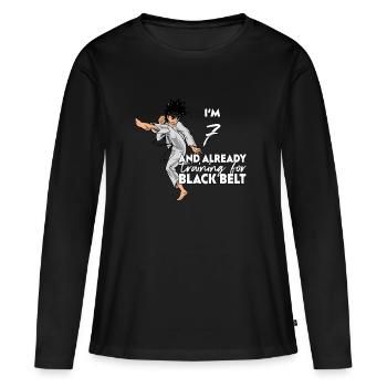 Ich bin 7 - Jungen Karate - Frauen Premium Bio Langarmshirt - Schwarz - Vorne - Julia (174cm)