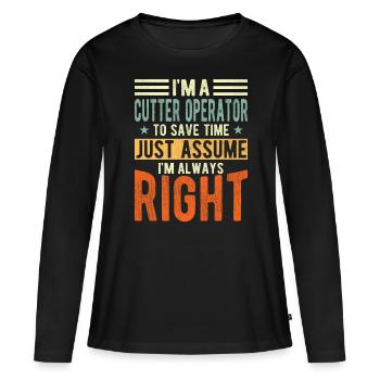 Opérateur de découpe - T-shirt manches longues Premium bio Femme - noir - Devant - Julia (174cm)