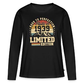 Perfekt gealtert Made in 1939 - Frauen Premium Bio Langarmshirt - Schwarz - Vorne - Julia (174cm)