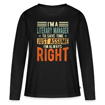 Gestionnaire de littérature - T-shirt manches longues Premium bio Femme - noir - Devant - Julia (174cm)