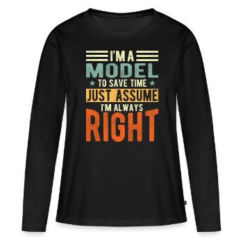 Modèle - T-shirt manches longues Premium bio Femme - noir - Devant - Julia (174cm)