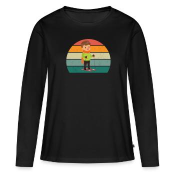 Ski Skieur Skieur Hiver Neige Montagnes - T-shirt manches longues Premium bio Femme - noir - Devant - Julia (174cm)