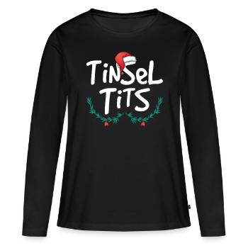 Femmes Tinsel Tits Drôle de Noël - T-shirt manches longues Premium bio Femme - noir - Devant - Julia (174cm)