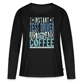 Dicton café du pilote d’essai - T-shirt manches longues Premium bio Femme - noir - Devant - Julia (174cm)