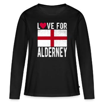 Souvenir d’Aurigny - T-shirt manches longues Premium bio Femme - noir - Devant - Julia (174cm)