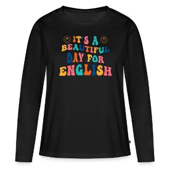 Programme d’anglais Professeur d’anglais - T-shirt manches longues Premium bio Femme - noir - Devant - Julia (174cm)