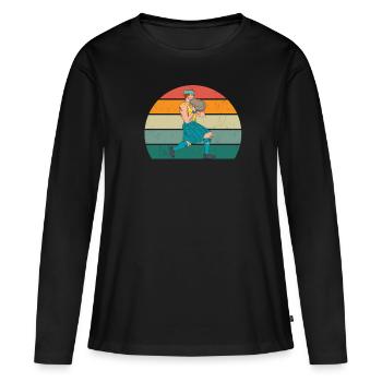 Ecossais Ecosse Kilt Kilte Glasgow - T-shirt manches longues Premium bio Femme - noir - Devant - Julia (174cm)
