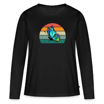 Papillon Chenille Chenilles Cocoon Mouche Floraison - T-shirt manches longues Premium bio Femme - noir - Devant - Julia (174cm)