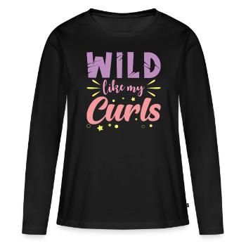 Boucles cheveux sauvages comme mes boucles - T-shirt manches longues Premium bio Femme - noir - Devant - Julia (174cm)