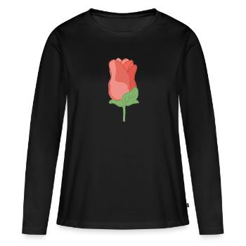 Rose Rote Rose Handgezeichnet - Frauen Premium Bio Langarmshirt - Schwarz - Vorne - Julia (174cm)