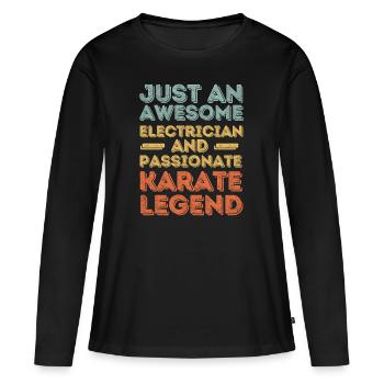 Électricien Karaté rétro - T-shirt manches longues Premium bio Femme - noir - Devant - Julia (174cm)