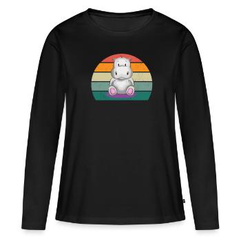 Hippopotame du Nil Hippopotames Hippopotames Nain Cheval - T-shirt manches longues Premium bio Femme - noir - Devant - Julia (174cm)