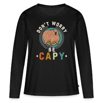 Sympathique amoureux des animaux Happy Capybara - T-shirt manches longues Premium bio Femme - noir - Devant - Julia (174cm)