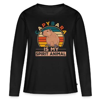 Sympathique amoureux des animaux Happy Capybara - T-shirt manches longues Premium bio Femme - noir - Devant - Julia (174cm)