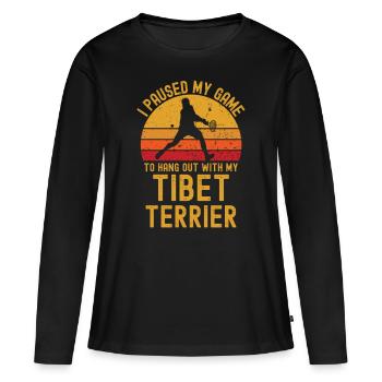 Tennis et terriers tibétains - T-shirt manches longues Premium bio Femme - noir - Devant - Julia (174cm)
