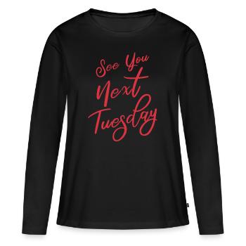 Rendez-vous mardi prochain - T-shirt manches longues Premium bio Femme - noir - Devant - Julia (174cm)