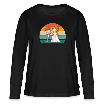 Mariage Mariage Petit ami Petite amie Mariage Amour - T-shirt manches longues Premium bio Femme - noir - Devant - Julia (174cm)