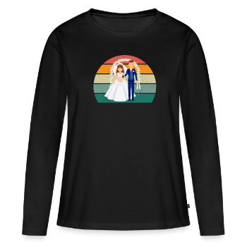 Mariage Mariage Petit ami Petite amie Mariage Amour - T-shirt manches longues Premium bio Femme - noir - Devant - Julia (174cm)