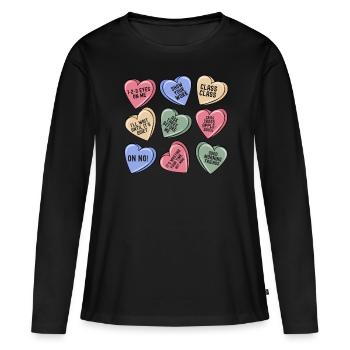Drôle de professeur Conversation de la Saint-Valentin Cœur - T-shirt manches longues Premium bio Femme - noir - Devant - Julia (174cm)