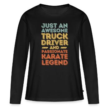 Chauffeur de camion Karaté rétro - T-shirt manches longues Premium bio Femme - noir - Devant - Julia (174cm)