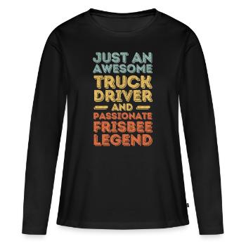 Truck driver Frisbee retro - Women's Premium Organic Long Sleeve Shirt - black - Front - Julia (174cm)