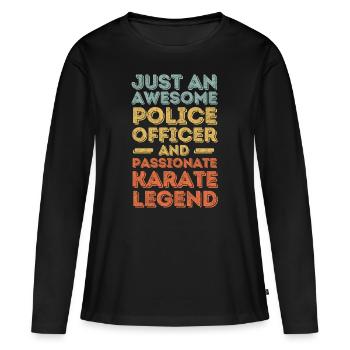 Policier Karaté rétro - T-shirt manches longues Premium bio Femme - noir - Devant - Julia (174cm)
