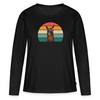 Lamas Alpaka Alpakas Lamamama Lamapapa Lama - Frauen Premium Bio Langarmshirt - Schwarz - Vorne - Julia (174cm)