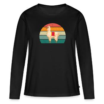 Lamas Alpaga Alpagas Lamamama Lamamama Lama Lama Lama - T-shirt manches longues Premium bio Femme - noir - Devant - Julia (174cm)