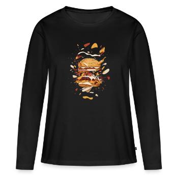 Burger Exploded | Dekonstruierter Burger - Frauen Premium Bio Langarmshirt - Schwarz - Vorne - Julia (174cm)