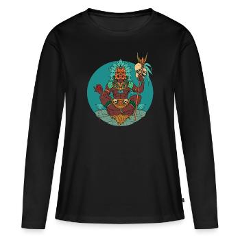 Chaman aztèque - T-shirt manches longues Premium bio Femme - noir - Devant - Julia (174cm)