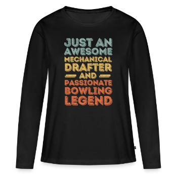 Dessinateur technique bowling rétro - T-shirt manches longues Premium bio Femme - noir - Devant - Julia (174cm)