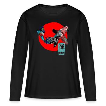 Japan Koi Karpfen Fisch Wasserteich Asiatisch Japanisch - Frauen Premium Bio Langarmshirt - Schwarz - Vorne - Julia (174cm)
