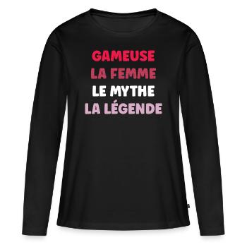 La femme le mythe la légende gameuse - T-shirt manches longues Premium bio Femme - noir - Devant - Julia (174cm)